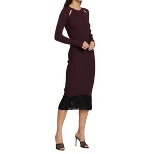 STAUD Deep Burgundy Long Sleeve Dress
